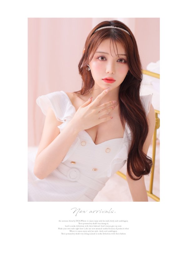 画像6: Lサイズあり【DEA./ディア】肩フリル/ ダブルボタン/ スリット/ ミモレ丈/ ミディアムドレス/ キャバドレス【OF08】 (6)