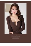 画像20: Lサイズあり【ROBE de FLEURS Glossy/ローブ・ド・フルール グロッシー】フロントジップ/ ロングスリーブ/ 袖あり/ ワッフル/ ワンカラー/ ストレッチ/ タイト/ ミニドレス/ キャバドレス[OF2] (20)