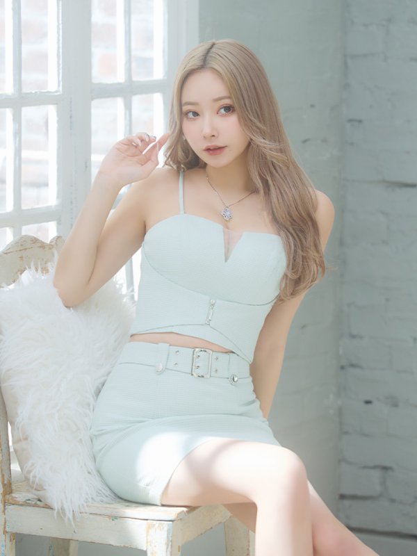 画像18: XSサイズあり【Glossy/グロッシー】ジッパー/ シンプル/ ワンカラー/ バックルベルト/ セットアップ/ キャミソール/ タイト/ ミニドレス/ キャバドレス[OF08] (18)