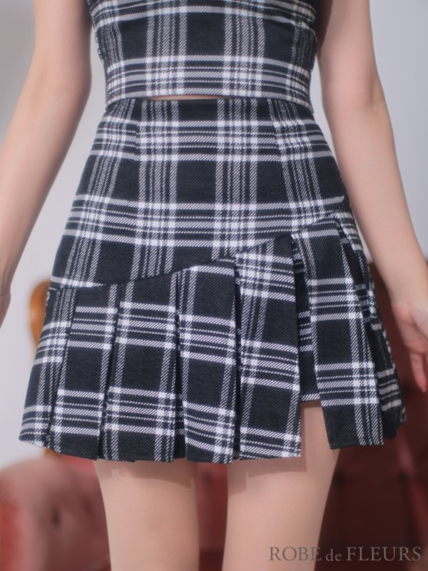 画像8: XSサイズあり【ROBE de FLEURS/ローブドフルール】セットアップ/ ツイード/ チェック/ キャミソール/ フロントジップ/ フレア/ ミニドレス/ キャバドレス[OF08] (8)