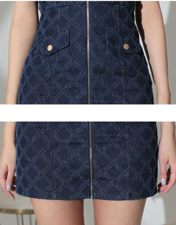 画像14: XSサイズあり【Glossy/グロッシー】センタージップ/ デニム/ セットアップ/ キャミソール/ タイト/ ミニドレス/ キャバドレス[OF08] (14)