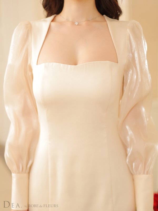 画像18: Lサイズあり【DEA./ディア】マーメイド/ オーガンジースリーブ/ スクエアネック/ サマー/ サテン/ ワンピース/ ロングドレス/ キャバドレス long[OF08] (18)