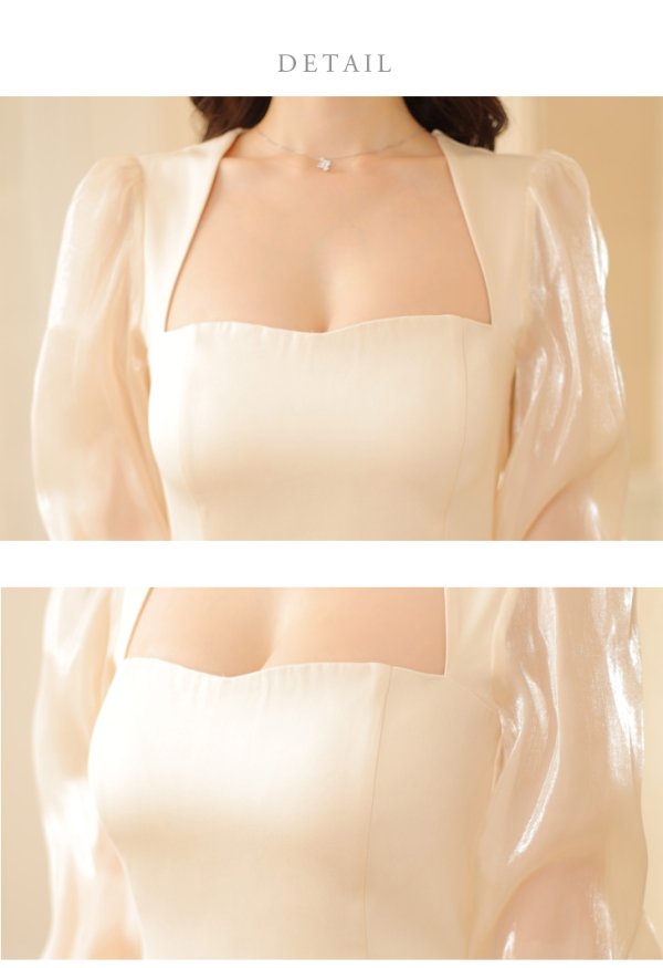 画像23: Lサイズあり【DEA./ディア】マーメイド/ オーガンジースリーブ/ スクエアネック/ サマー/ サテン/ ワンピース/ ロングドレス/ キャバドレス long[OF08] (23)