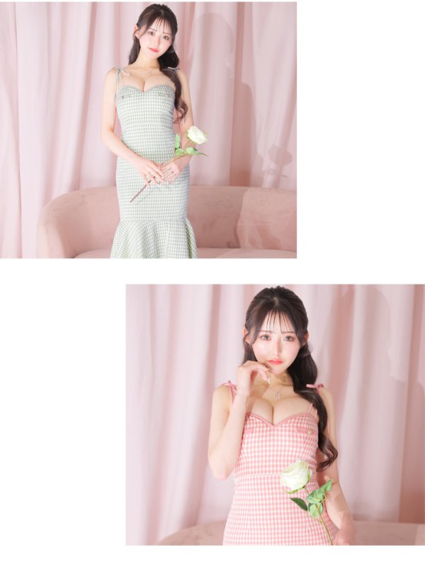 画像26: 【ROBE de FLEURS/ローブドフルール】ショルダーリボン/ ギンガムチェック/ マーメイド/ ミディアムドレス/ キャバドレス[OF08] (26)