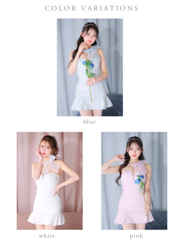 画像15: XSサイズあり【ROBE de FLEURS/ローブドフルール】オーガンジー/ リボンチョーカー/ アイドル/ セットアップ/ ミニドレス/ キャバドレス[OF2] (15)