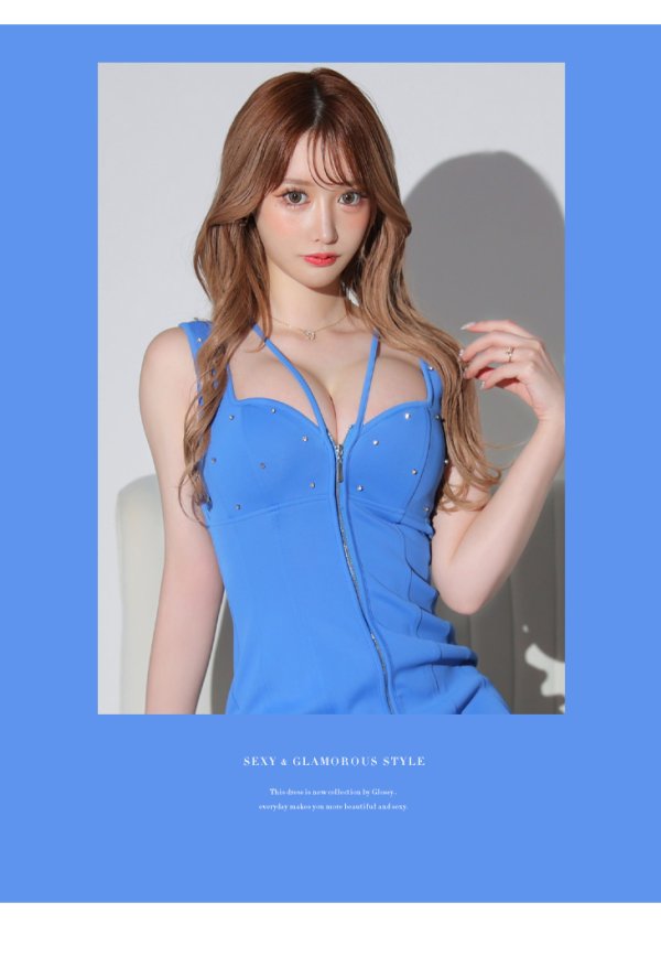 画像6: XSサイズあり【Glossy/グロッシー】フロントジップ/ バストビジュー/ シャープリー/ ワンカラー/ ノースリーブ/ タイト/ ミニドレス/ キャバドレス[OF08] (6)