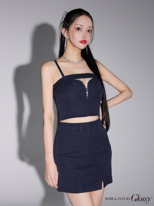 画像49: XSサイズあり【Glossy/グロッシー】バストカット/ ジッパーデザイン/ ワンカラー/ ラメ/ セットアップ/ タイト/ ミニドレス/ キャバドレス[OF08] (49)