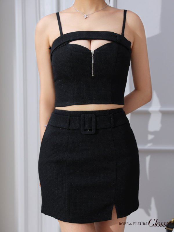 画像26: XSサイズあり【Glossy/グロッシー】バストカット/ ジッパーデザイン/ ワンカラー/ ラメ/ セットアップ/ タイト/ ミニドレス/ キャバドレス[OF08] (26)