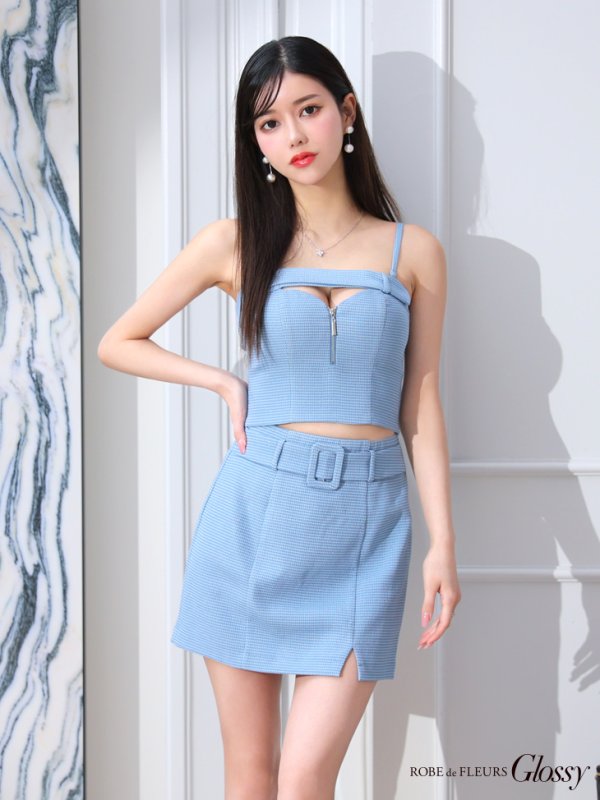 画像22: XSサイズあり【Glossy/グロッシー】バストカット/ ジッパーデザイン/ ワンカラー/ ラメ/ セットアップ/ タイト/ ミニドレス/ キャバドレス[OF08] (22)