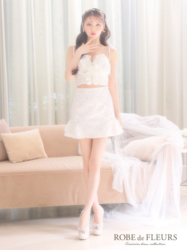 画像23: XSサイズあり【ROBE de FLEURS/ローブドフルール】フラワーチュール/ バストフリル/ セットアップ/ フレア/ ミニドレス/ キャバドレス[OF08] (23)