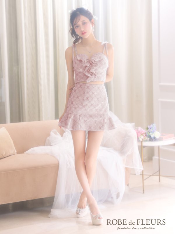 画像33: XSサイズあり【ROBE de FLEURS/ローブドフルール】フラワーチュール/ バストフリル/ セットアップ/ フレア/ ミニドレス/ キャバドレス[OF08] (33)