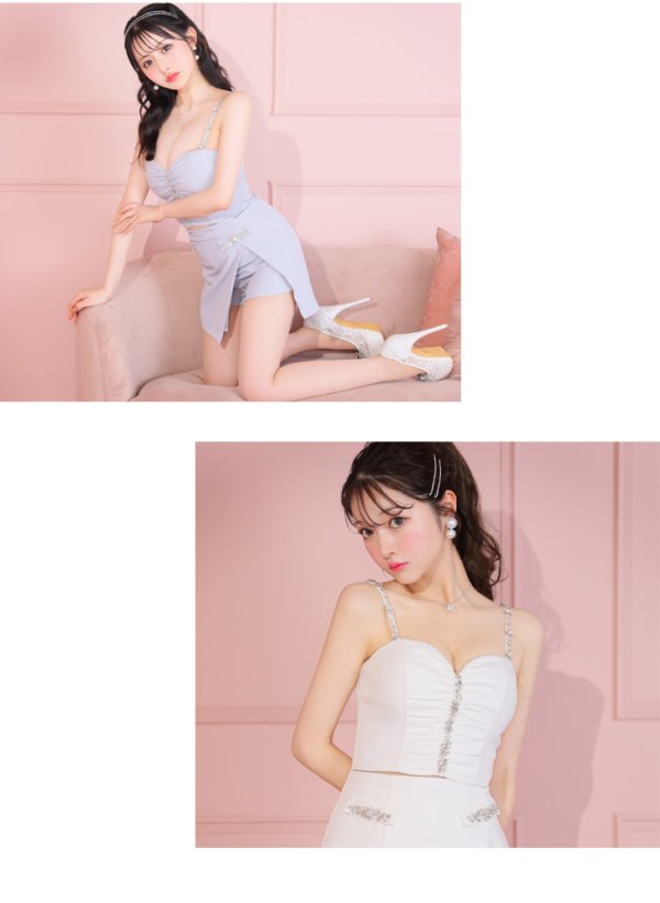 画像8: XSサイズあり【ROBE de FLEURS/ローブドフルール】バストビジュー/ ギャザー/ リッチ/ セットアップ/ ミニドレス/ キャバドレス[OF08] (8)