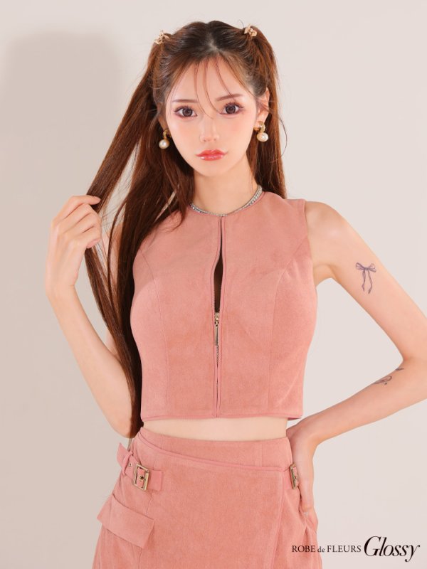 画像7: XSサイズあり【Glossy/グロッシー】ノースリーブ/ バストジップ/ ラップ/ ベルト/ セットアップ/ ミニドレス/ キャバドレス[OF08] (7)