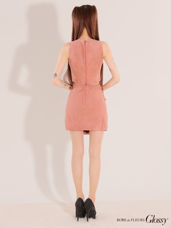 画像14: XSサイズあり【Glossy/グロッシー】ノースリーブ/ バストジップ/ ラップ/ ベルト/ セットアップ/ ミニドレス/ キャバドレス[OF08] (14)