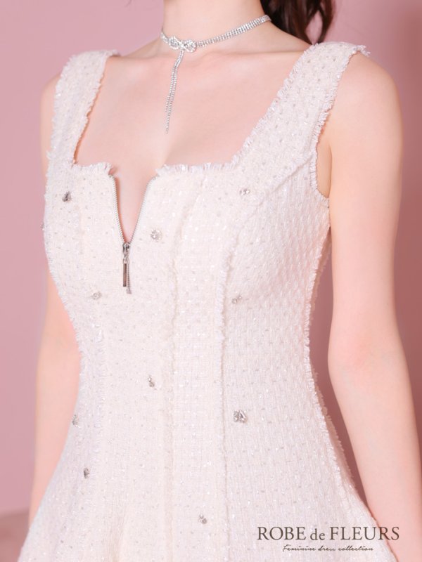 画像16: XSサイズあり【ROBE de FLEURS/ローブドフルール】シンプル/  ツイード/ バストジッパー/ フレア/ ミニドレス/ キャバドレス[OF08] (16)