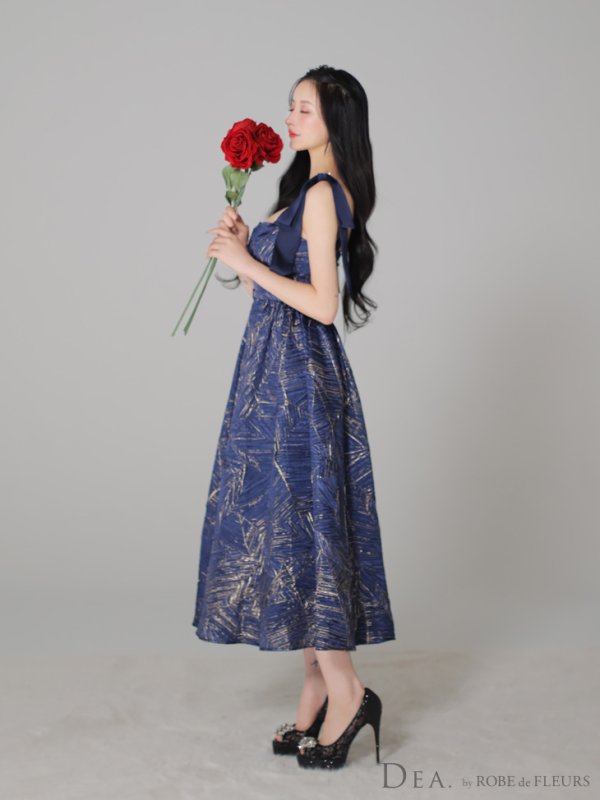 画像26: Lサイズあり【DEA./ディア】ジャガード/ フレア/ サテンリボン/ ミモレ丈/ ミディアムドレス/ キャバドレス【OF08】 (26)