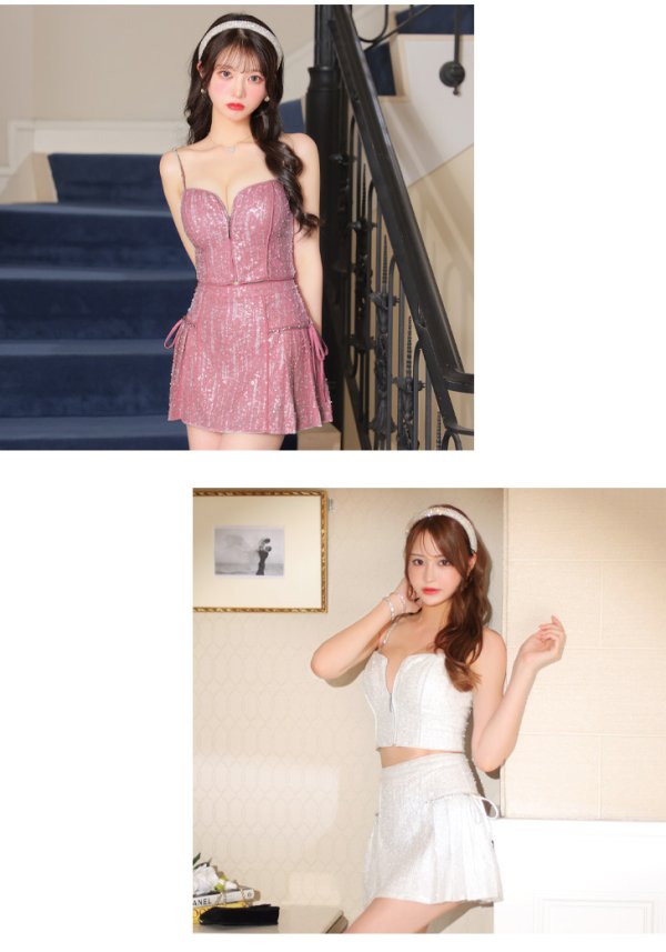 画像10: XSサイズあり【ROBE de FLEURS/ローブドフルール】バストジップ/ サイドリボン/ スパークル/ フレア/ ミニドレス/ キャバドレス[OF08] (10)