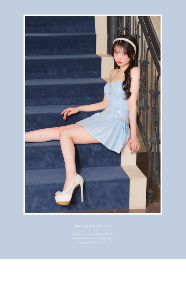 画像11: XSサイズあり【ROBE de FLEURS/ローブドフルール】バストジップ/ サイドリボン/ スパークル/ フレア/ ミニドレス/ キャバドレス[OF08] (11)