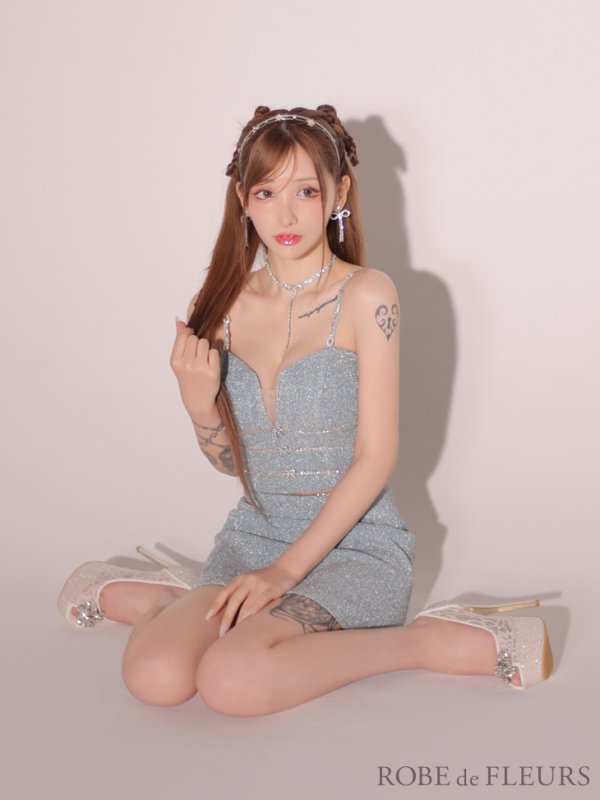 画像5: XSサイズあり【ROBE de FLEURS/ローブドフルール】スパークルラメニット/ ミニリボン/ タイト/ ミニドレス/ キャバドレス[OF08] (5)