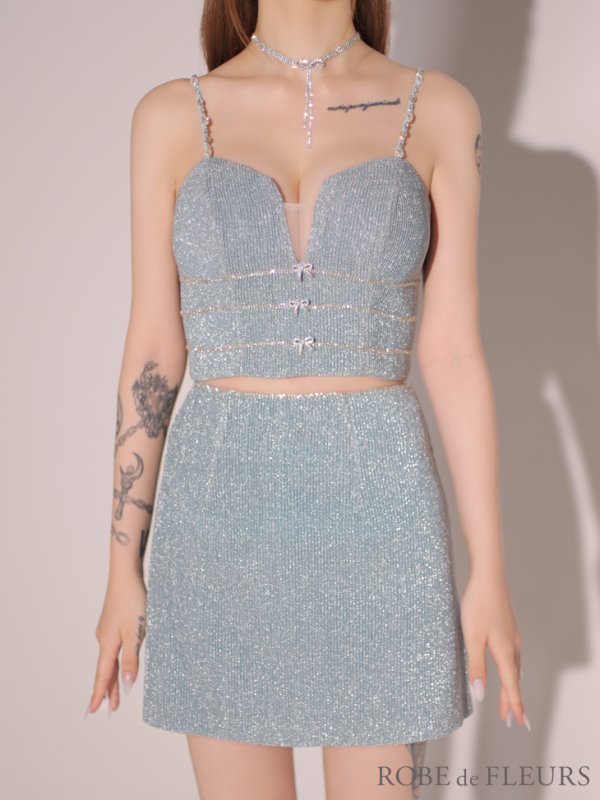 画像8: XSサイズあり【ROBE de FLEURS/ローブドフルール】スパークルラメニット/ ミニリボン/ タイト/ ミニドレス/ キャバドレス[OF08] (8)