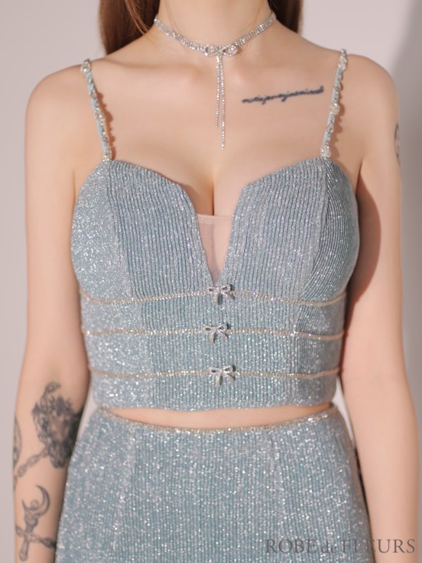 画像9: XSサイズあり【ROBE de FLEURS/ローブドフルール】スパークルラメニット/ ミニリボン/ タイト/ ミニドレス/ キャバドレス[OF08] (9)