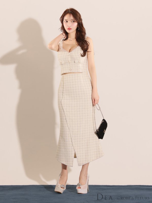 画像4: Lサイズあり【DEA./ディア】マーメイド/ ツイード/ ノースリーブ/ セットアップ/ ミディアムドレス/ キャバドレス【OF08】 (4)