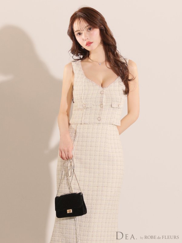 画像5: Lサイズあり【DEA./ディア】マーメイド/ ツイード/ ノースリーブ/ セットアップ/ ミディアムドレス/ キャバドレス【OF08】 (5)