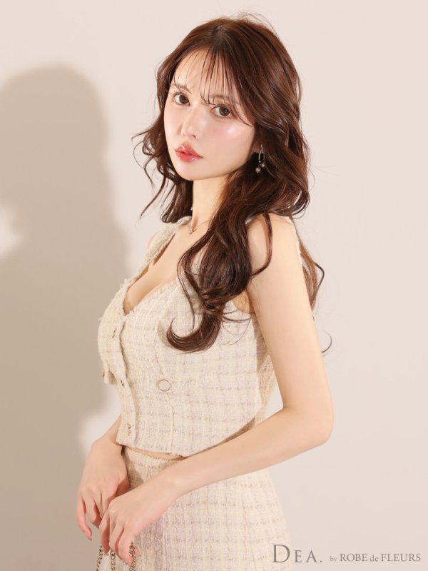 画像6: Lサイズあり【DEA./ディア】マーメイド/ ツイード/ ノースリーブ/ セットアップ/ ミディアムドレス/ キャバドレス【OF08】 (6)