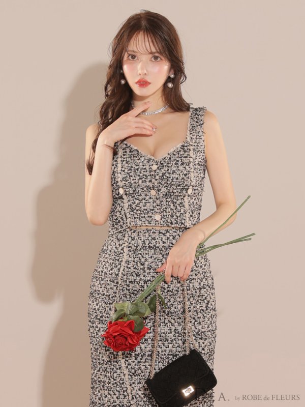 画像8: Lサイズあり【DEA./ディア】マーメイド/ ツイード/ ノースリーブ/ セットアップ/ ミディアムドレス/ キャバドレス【OF08】 (8)