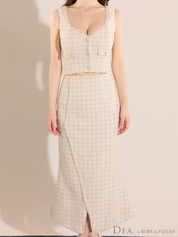 画像13: Lサイズあり【DEA./ディア】マーメイド/ ツイード/ ノースリーブ/ セットアップ/ ミディアムドレス/ キャバドレス【OF08】 (13)