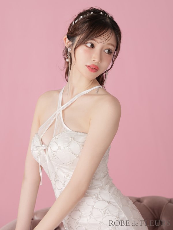 画像13: XSサイズあり【ROBE de FLEURS/ローブドフルール】サテンチュールリボン/ クロスネック/ タイト/ ミニドレス/ キャバドレス[OF08] (13)