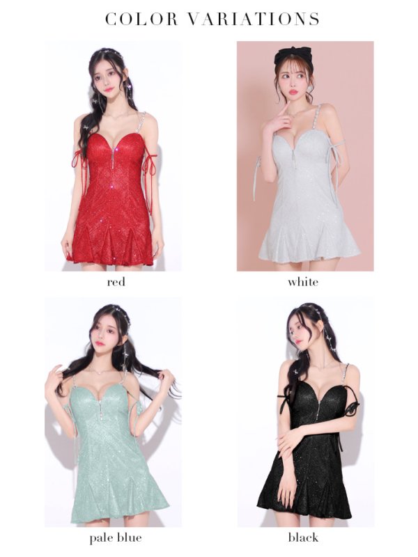 画像19: XSサイズあり【ROBE de FLEURS/ローブドフルール】リボン/ ラメニット/ バストジッパー/ フレア/ ドリーミー/ ミニドレス/ キャバドレス[OF08] (19)