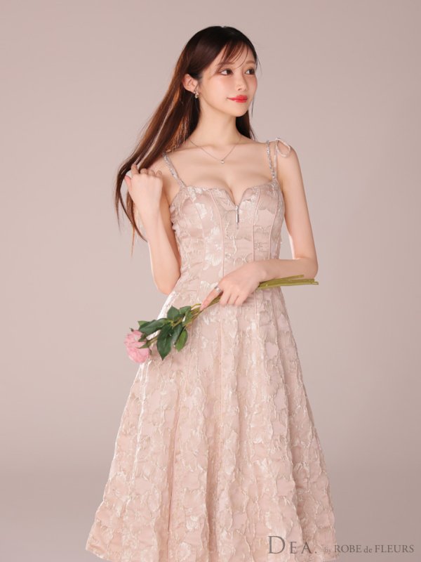 画像7: Lサイズあり【DEA./ディア】花柄ジャガード/ パイピング/ フレア/ ミモレ丈/ ミディアムドレス/ キャバドレス【OF08】 (7)