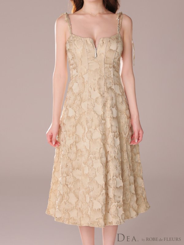 画像9: Lサイズあり【DEA./ディア】花柄ジャガード/ パイピング/ フレア/ ミモレ丈/ ミディアムドレス/ キャバドレス【OF08】 (9)