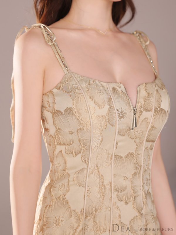 画像10: Lサイズあり【DEA./ディア】花柄ジャガード/ パイピング/ フレア/ ミモレ丈/ ミディアムドレス/ キャバドレス【OF08】 (10)