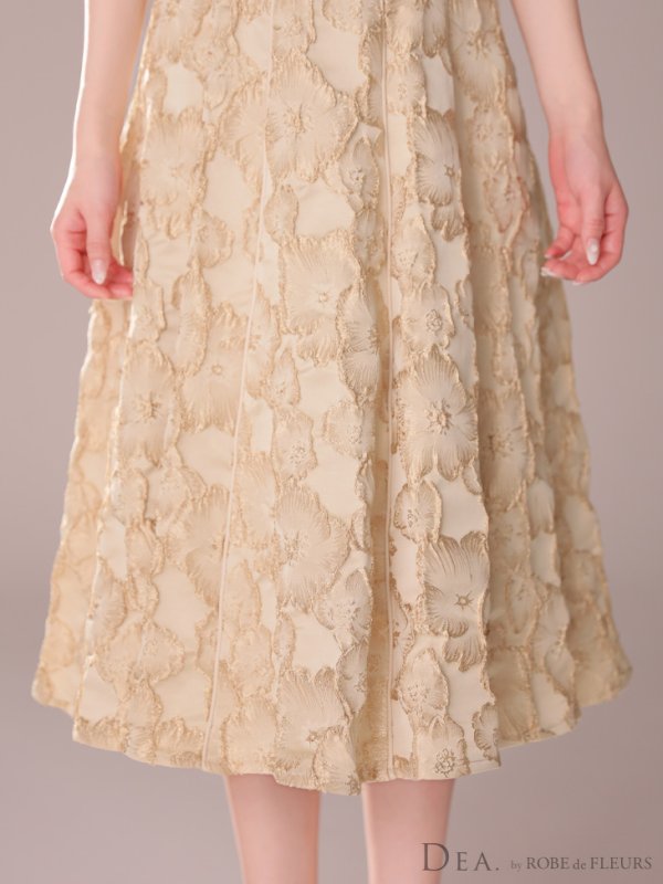 画像11: Lサイズあり【DEA./ディア】花柄ジャガード/ パイピング/ フレア/ ミモレ丈/ ミディアムドレス/ キャバドレス【OF08】 (11)