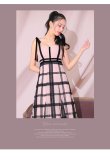 画像13: Lサイズあり【DEA. by ROBE de FLEURS/ディアバイローブドフルール】チュールチェック/ リボンショルダー/ ノースリーブ/ Aライン/ フレア/ ミモレ丈/ ワンピース/ ミディアムドレス/ キャバドレス[OF2] (13)
