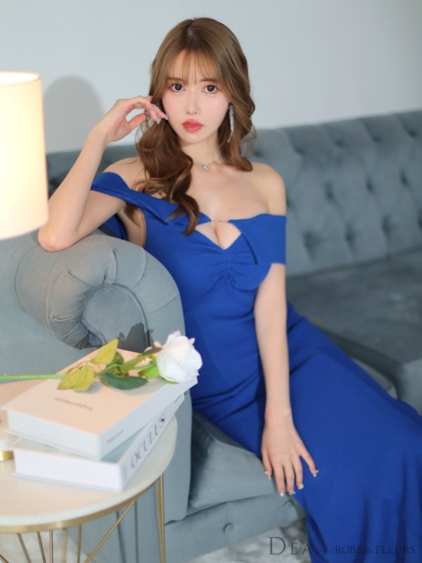 画像9: Lサイズあり【DEA./ディア】ワンカラー/ リブニット/ マーメイド/ オフショル/ ストレッチ/ ロングドレス/ キャバドレス long[OF08] (9)