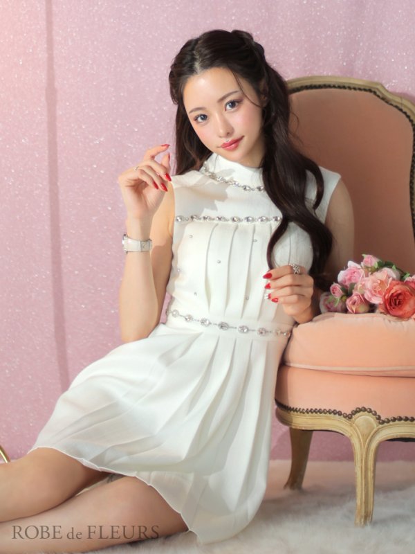 画像12: XSサイズあり【ROBE de FLEURS/ローブドフルール】スプリングツイード/ ビジュー/ ノースリーブ/ フレア/ ミニドレス/ キャバドレス[OF2]【一部予約商品/7月下旬発送予定】 (12)