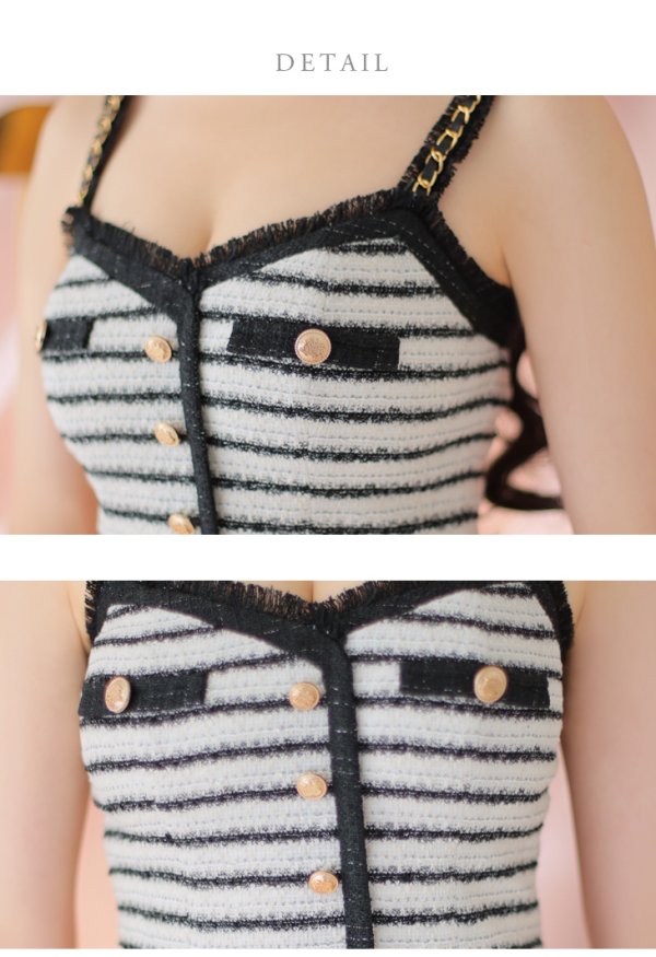 画像13: XSサイズあり【ROBE de FLEURS/ローブドフルール】ニットツイード/ ショルダーチェーン/ ボタン/ マーメイド/ フレア/ セットアップ/ ミニドレス/ キャバドレス[OF08] (13)