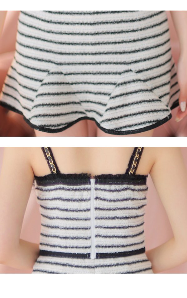 画像14: XSサイズあり【ROBE de FLEURS/ローブドフルール】ニットツイード/ ショルダーチェーン/ ボタン/ マーメイド/ フレア/ セットアップ/ ミニドレス/ キャバドレス[OF08] (14)