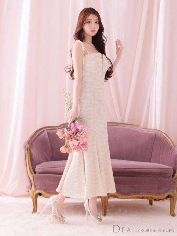 画像7: Lサイズあり【DEA./ディア】肩紐リボン/ ニットツイード/ マーメイド/ ミディアムドレス/ キャバドレス【OF08】 (7)