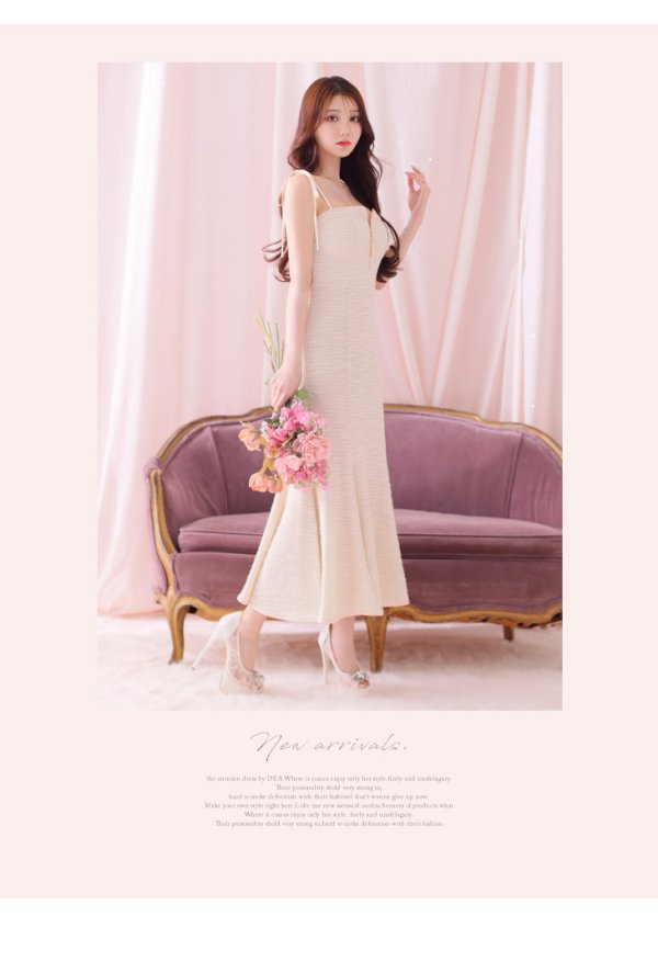 画像8: Lサイズあり【DEA./ディア】肩紐リボン/ ニットツイード/ マーメイド/ ミディアムドレス/ キャバドレス【OF08】 (8)