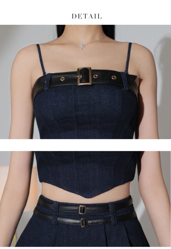 画像25: XSサイズあり【Glossy/グロッシー】ハンサムダブルベルト/ セットアップ/ ベア/ キャミ/ 2way/ プリーツ/ フレア/ ミニドレス/ キャバドレス[OF08] (25)