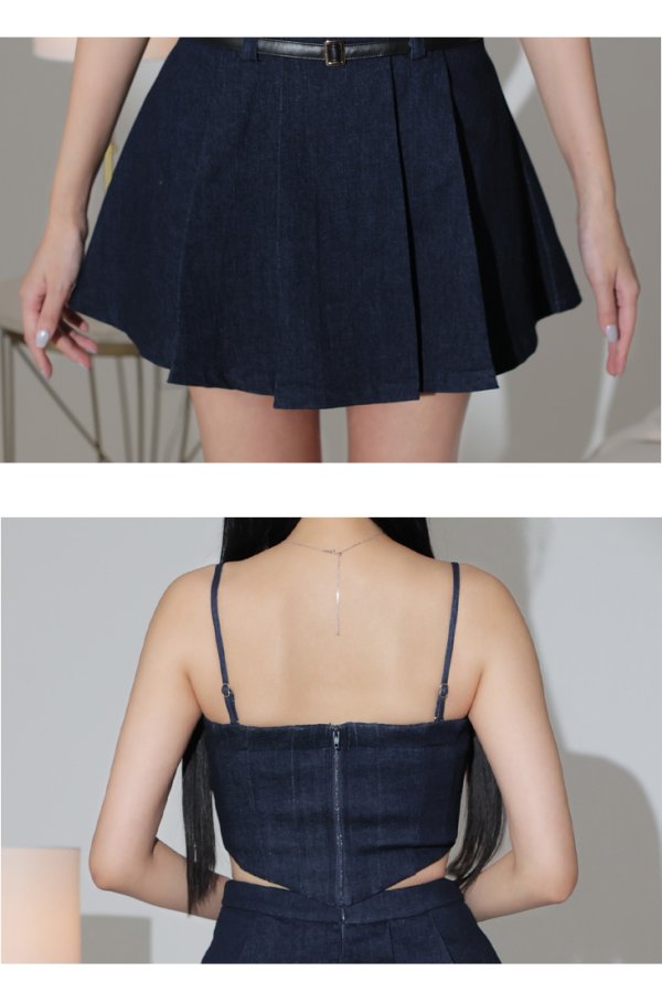 画像26: XSサイズあり【Glossy/グロッシー】ハンサムダブルベルト/ セットアップ/ ベア/ キャミ/ 2way/ プリーツ/ フレア/ ミニドレス/ キャバドレス[OF08] (26)