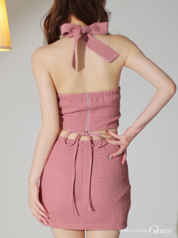画像26: XSサイズあり【Glossy/グロッシー】バックリボン/ チェーン/ チョーカー/ ノースリーブ/ フロントジップ/ タイト/ セットアップ/ ミニドレス/ キャバドレス[OF08] (26)
