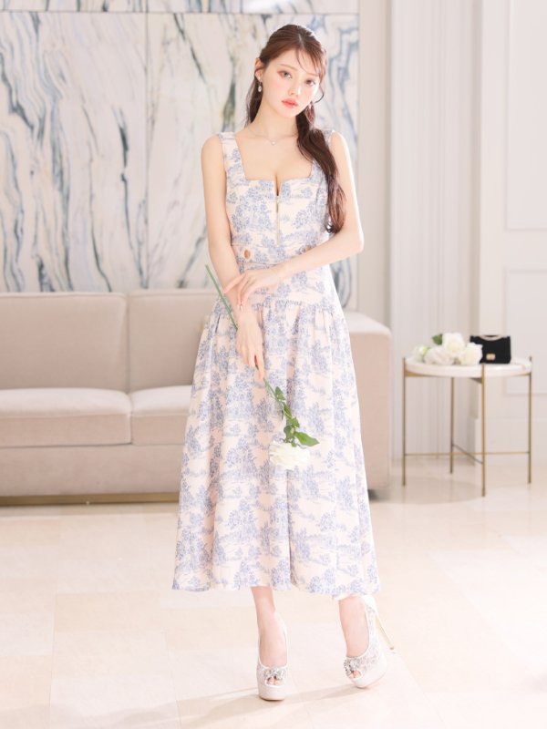 画像4: Lサイズあり【DEA./ディア】ジャガード/ バストジッパー/ フレア/ ロング/ ミディアムドレス/ キャバドレス[OF08] (4)