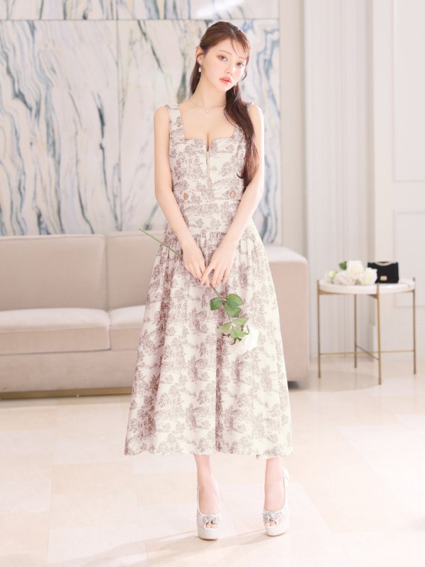 画像5: Lサイズあり【DEA./ディア】ジャガード/ バストジッパー/ フレア/ ロング/ ミディアムドレス/ キャバドレス[OF08] (5)