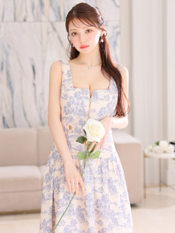 画像9: Lサイズあり【DEA./ディア】ジャガード/ バストジッパー/ フレア/ ロング/ ミディアムドレス/ キャバドレス[OF08] (9)