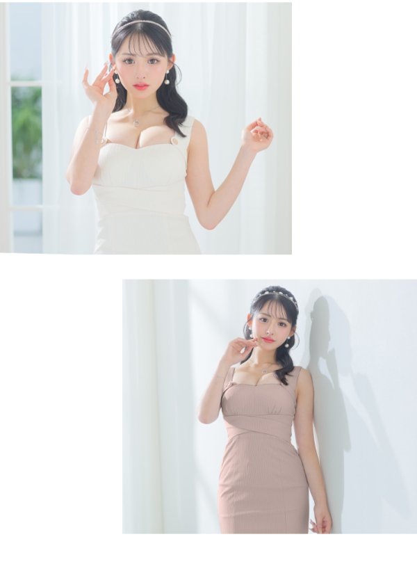 画像15: Lサイズあり【DEA./ディア】ウエストクロス/ リブニット/ マーメイド/ ノースリーブ/ ミディアムドレス/ キャバドレス[OF08] (15)